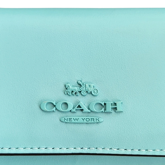 Coach Micro Snap Wallet Leather SOFT GREEN TURQUOISE CP260 Authentic - Picture 3 of 10